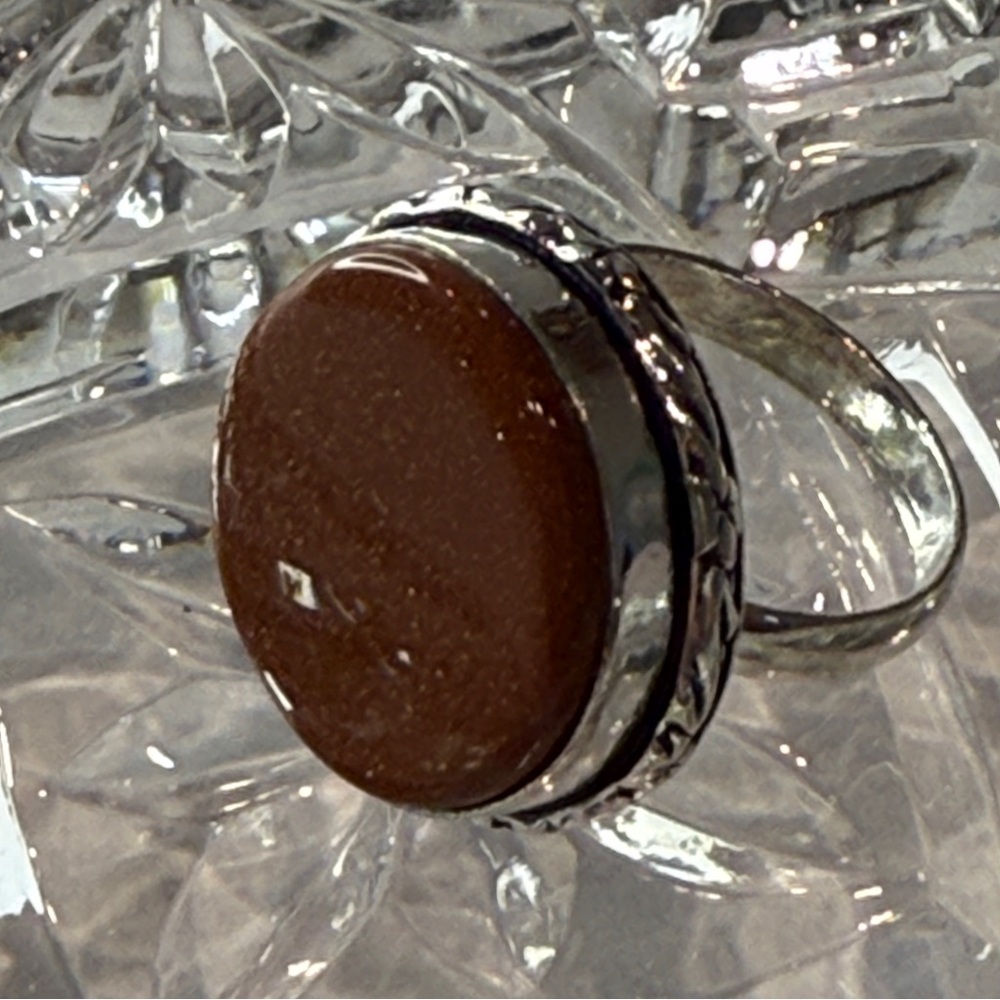 🆕 “Celestial Ember” Goldstone Sterling Silver Ring – Size 8.75 🆕